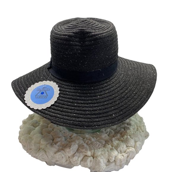 Fair Weather Black Straw Wide Brim Heart Crown Sun Hat - Picture 6 of 12